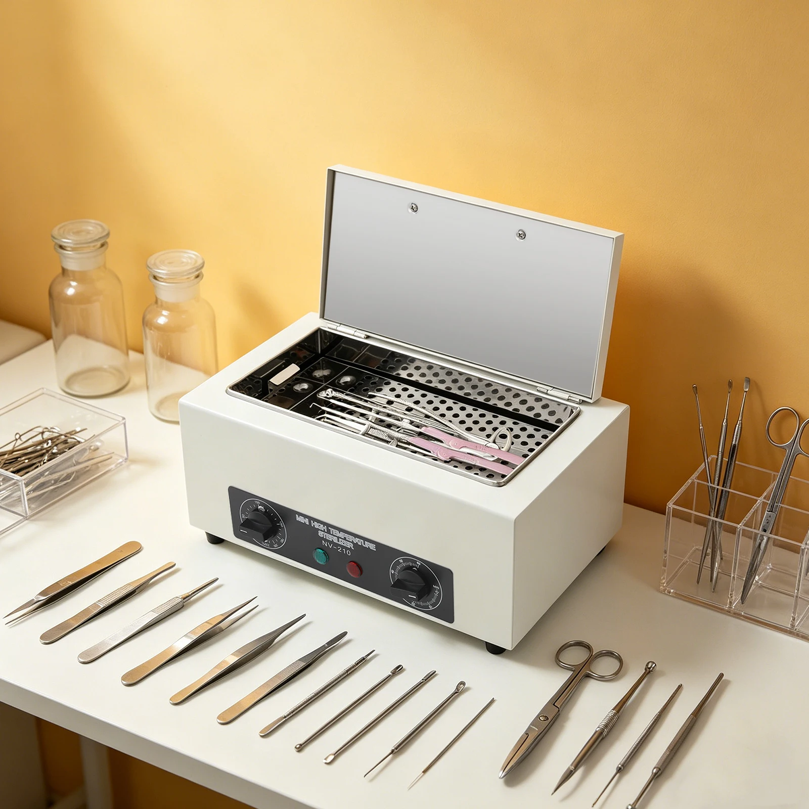 300W 122-428 ℉   Boîte de nettoyage d'outils métalliques haute température 2L, stérilisateur à chaleur sèche pour outils à ongles, nettoyeur d'outils à ongles pour salon