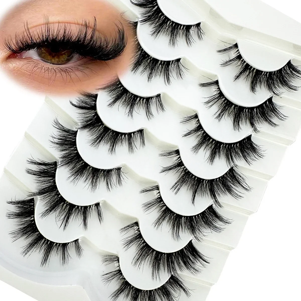 Clear Band Wimpern 15 mm-20 mm Katzenaugenwimpern Natürliches Aussehen Wispy Falsche Wimpern 3D Kurze Flauschige Streifenwimpern Packung 7 Paar