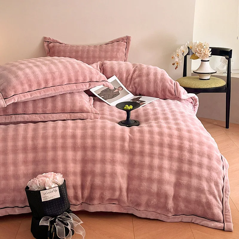 

Warm Bubble Fleece Quilt Cover Soft Milk Fleece Winter Blanket Solid Color Bedding 3 Piece Set Includes Pillowcase Cozy Home Use