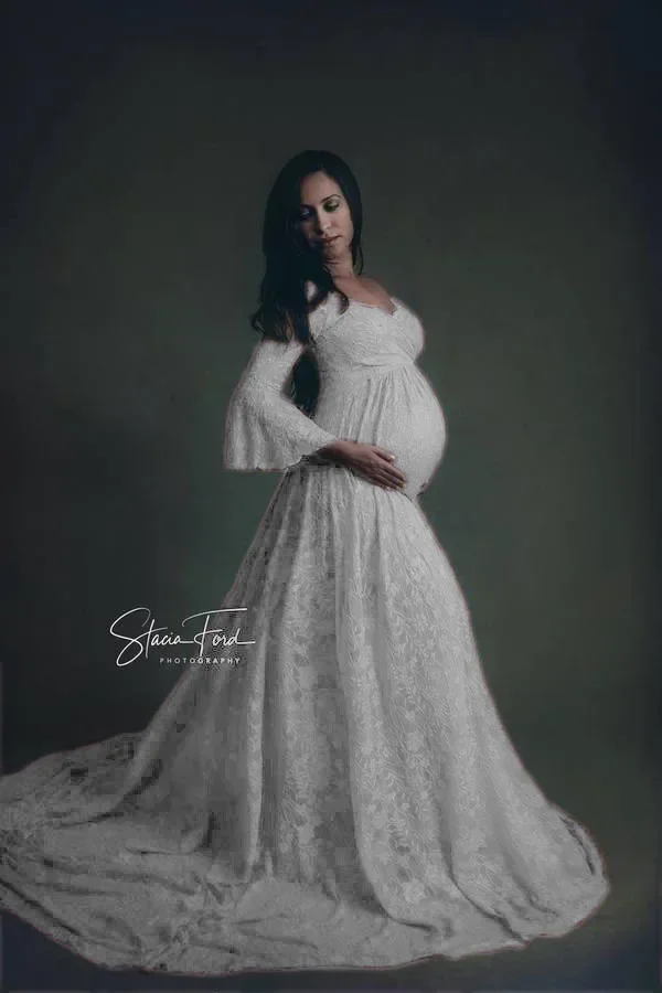 

Long Maternity Dresses For Photo Shoot Sexy Lace Fancy Pregnancy Dresses Flare Sleeve Pregnant Women Maxi Gown Photography Props