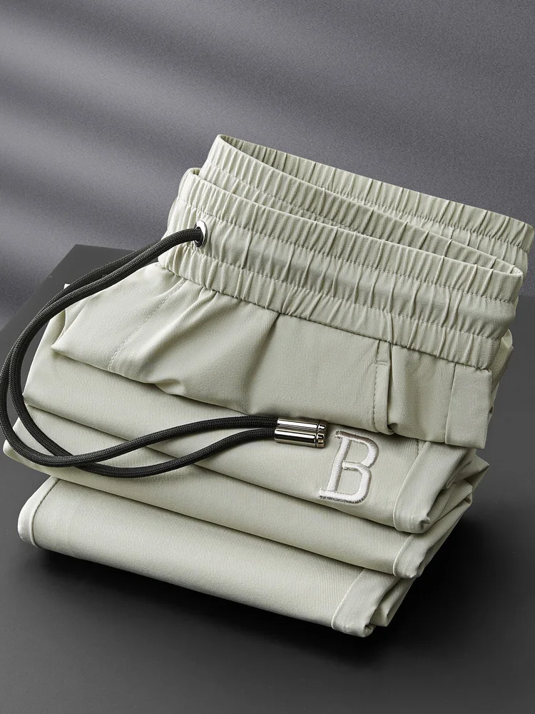 

Летние мужские облегающие повседневные спортивные брюки Ice Sensation Silk Smooth Qui Dry с прямыми штанинами для отдыха...