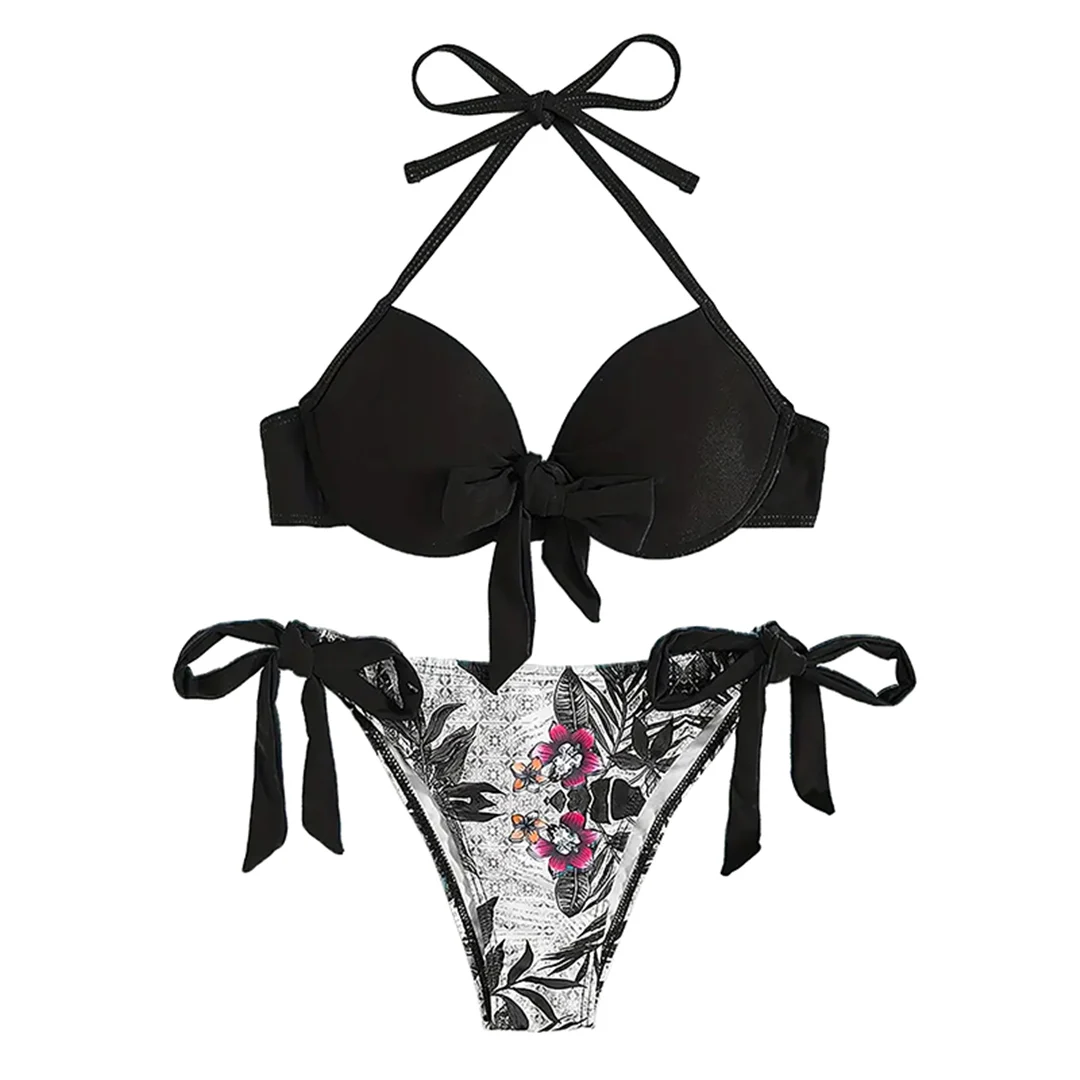 S - XL Sexy Blumenmuster-Bikini mit Bügel, Damen-Badeanzug, zweiteiliges Bikini-Set, Badebekleidung, Badeanzug, Modell V5984 – Detail 11