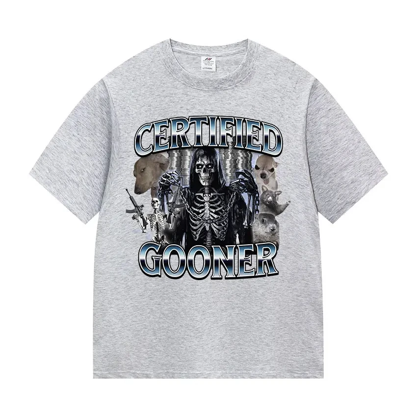 مضحك معتمد Gooner صراخ بوسوم ميمي تي شيرت الرجال خمر موضة تي شيرتات قصيرة الاكمام س الرقبة للجنسين القطن تي شيرت