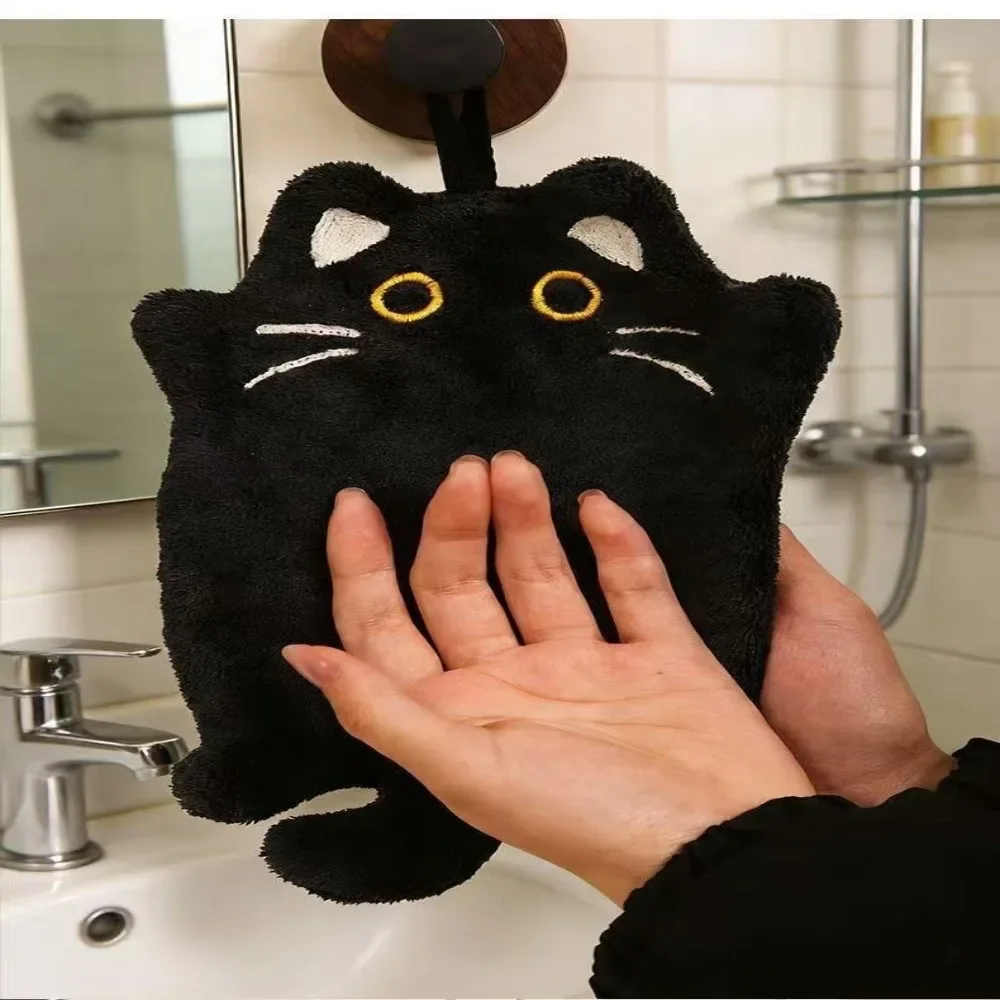 6pcs Cute Black Cat Hanging Style Hand Towels, Made of Thick And Skin-Friendly Material, Water Without Leaving Water Stains