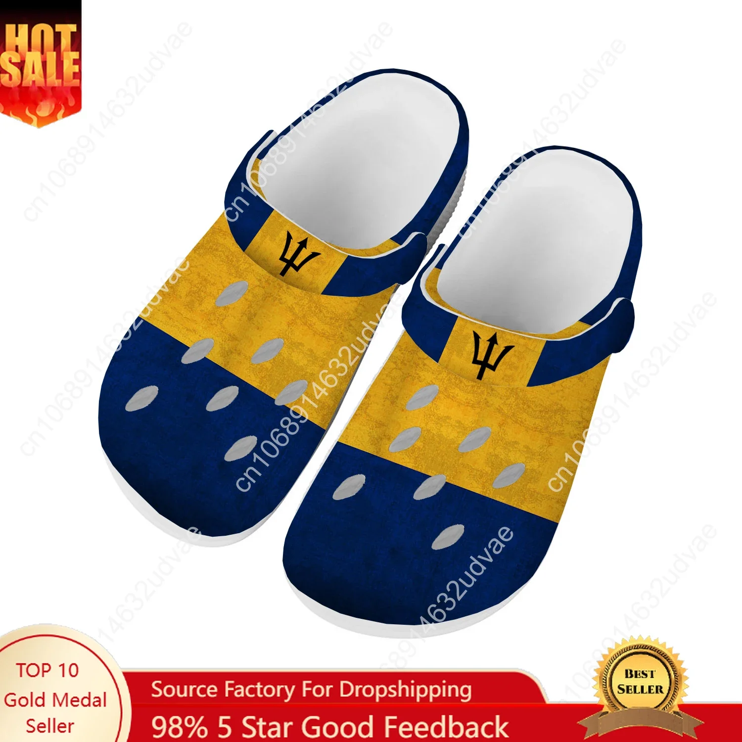 

Barbados National Flag Water Shoes Men Women Comfortable Home Garden Clogs Customizd Sandals Beach Breathable Hole Slippers