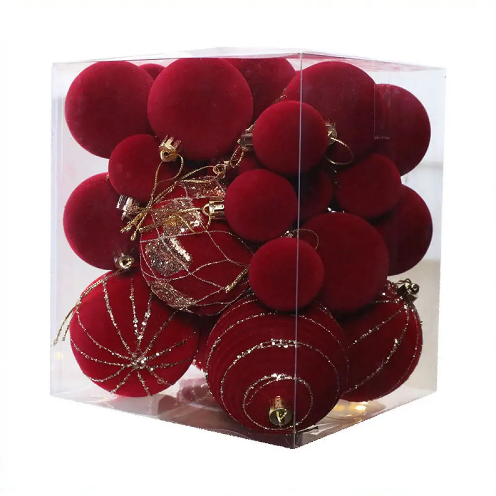 Luxurious Velvet Christmas Ball Set Flocked Festive Ornaments For Xmas Tree Decoration Painted Hanging Spheres Party Home Decor