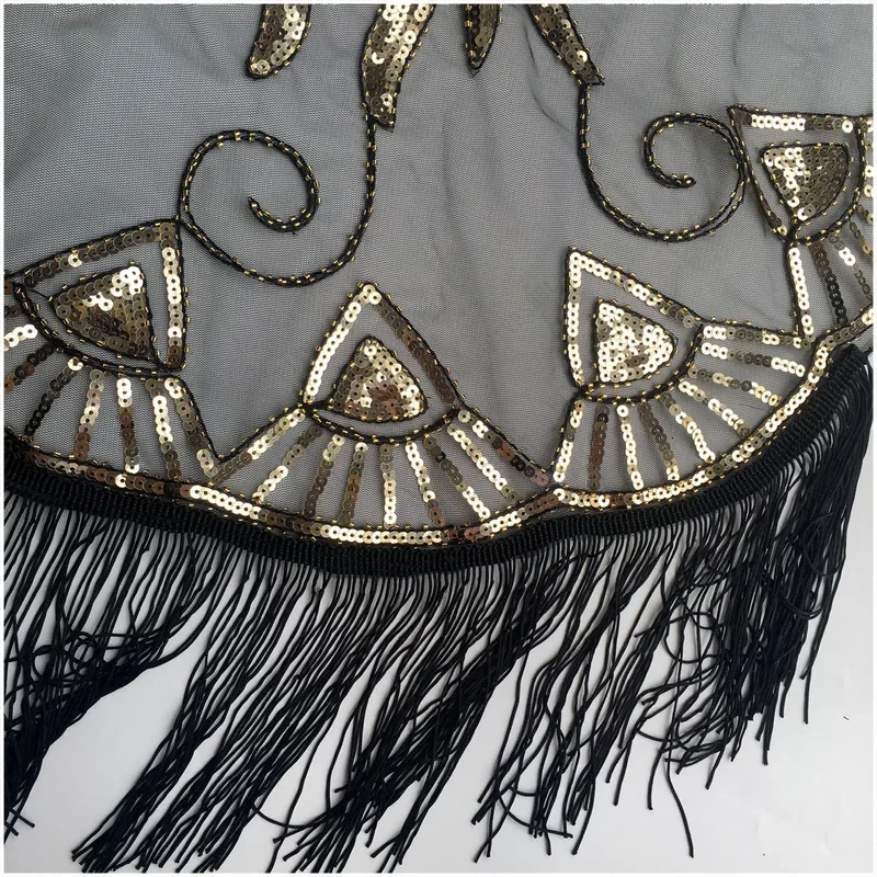 1920s Sequin Beaded Floral Shawl Wraps Fringed Evening Cape Scarf for Wedding Prom Party