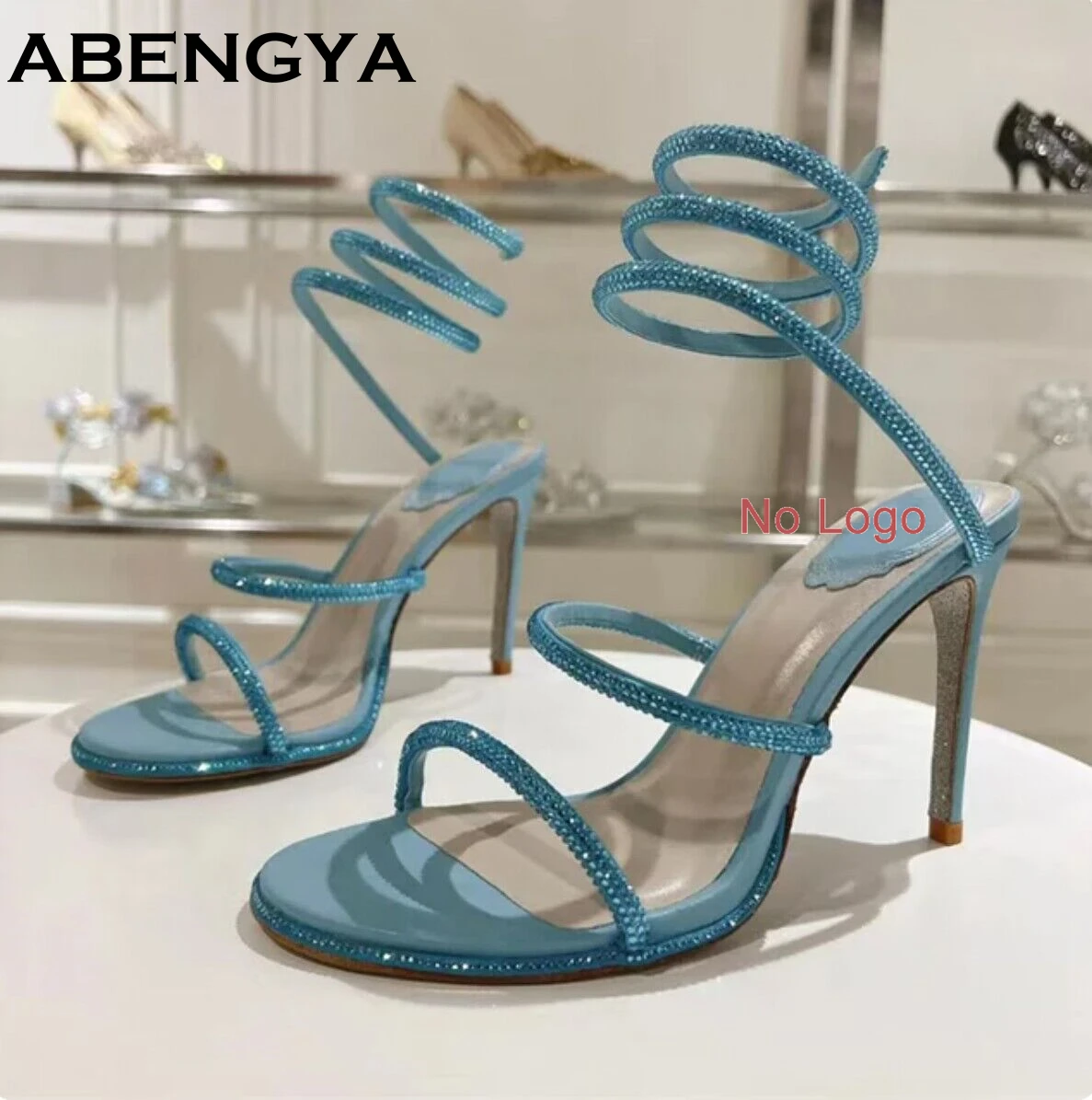 NONE Sommer Kristall Bowknot High Heels Sandalen Frau Schnur Um Knöchel Schlange Hochzeit Schuhe Für Frau Runway Gladiator Sandalen Frauen 4