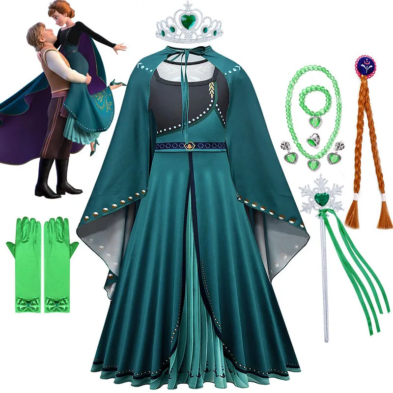 

Disney Frozen Anna Princess Girl Luxury Cape Costume Halloween Cosplay Party Vestidos Birthday Carnival Snow Queen Dress Frock