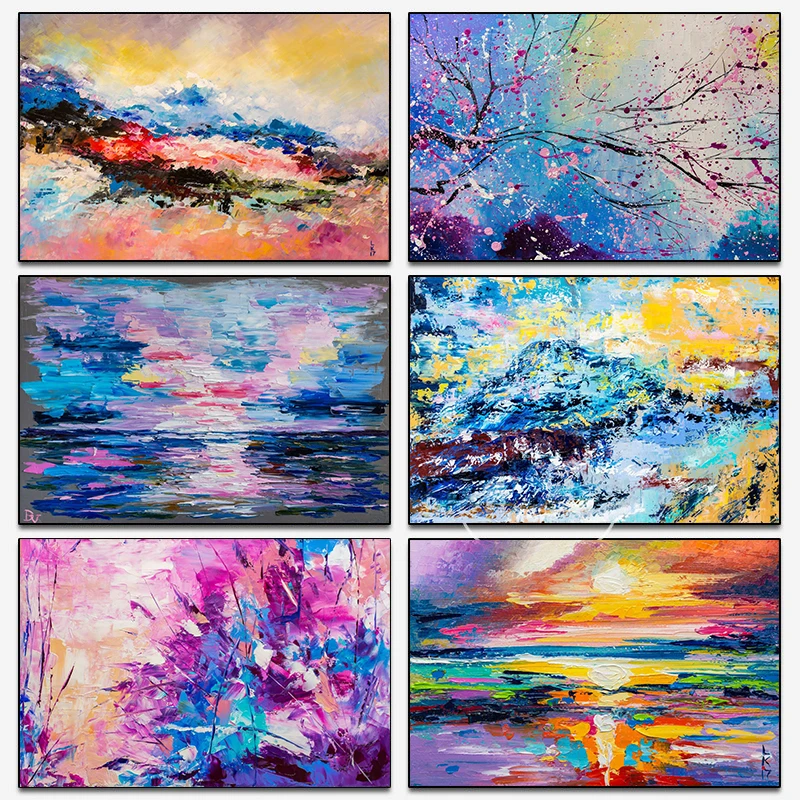 Abstract Colourful Oil Paintings Posters Rain City Umbrella Butterfly Pictures Canvas Painting Wall Art Prints for Room Decor