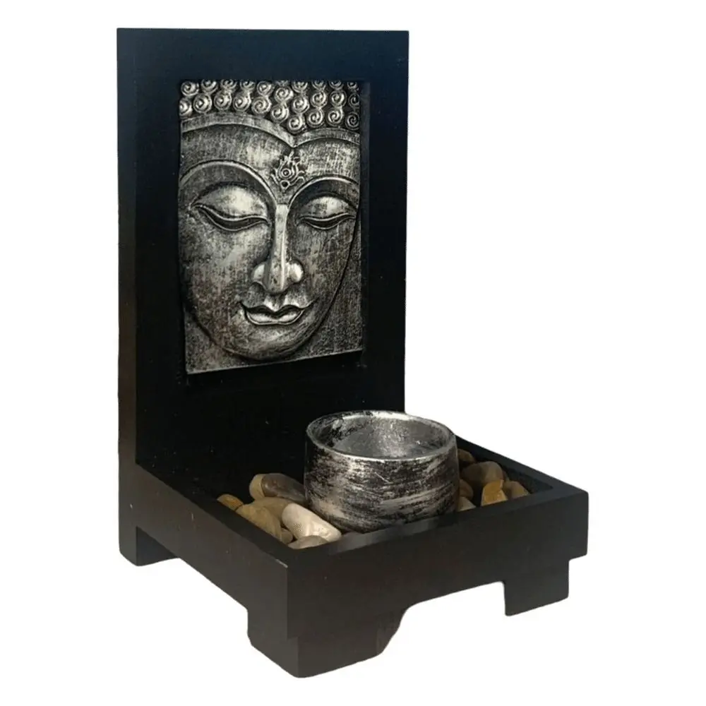 4pcs Lucky Buddha Incense Holder Retro Silver Zen Candle Holder Bronze Buddha Statue Candlestick Feng Shui Decor
