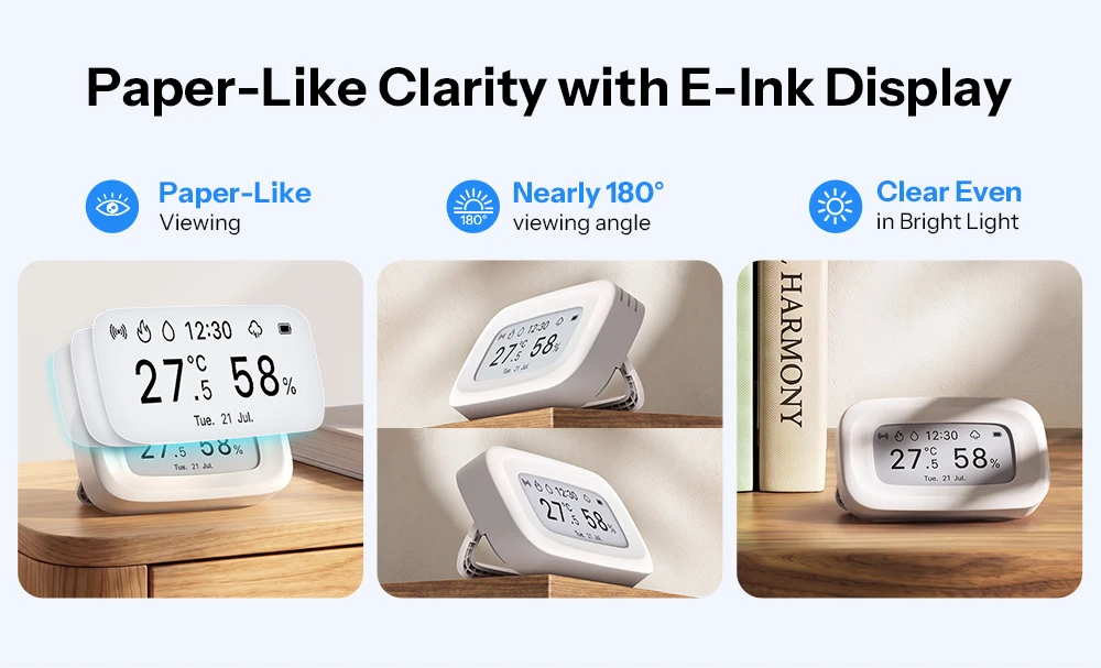 SONOFF E-Ink Zigbee Temperatur- und Feuchtigkeitssensor mit 2,9" Bildschirm AirGuard SNZB-02UL Zeit-, Wetter- und Datumsanzeige Kompatibel mit Alexa und Google – Detail 3