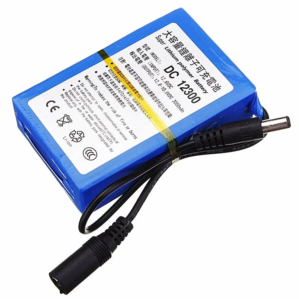 حزمة بطارية ليثيوم بوليمر قابلة لإعادة الشحن 12 فولت 9800 مللي أمبير في الساعة مع شاحن 12.6 فولت لـ CCTV ومضخم الصوت والإلكترونيات المحمولة