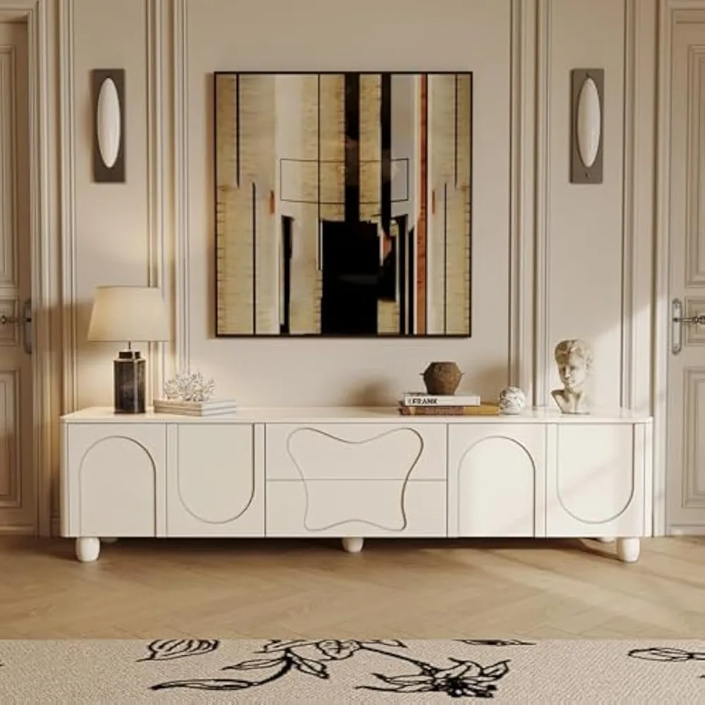 

TV table, modern white TV cabinet with storage, wide TV stand with 2 drawers and 2 doors