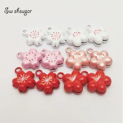 3Colors Sakura Plam Flower 13MM Mini Jingle Bell Good Luck Close Bell Charms Necklace Pendant Accessories Jewelry Craft Findings