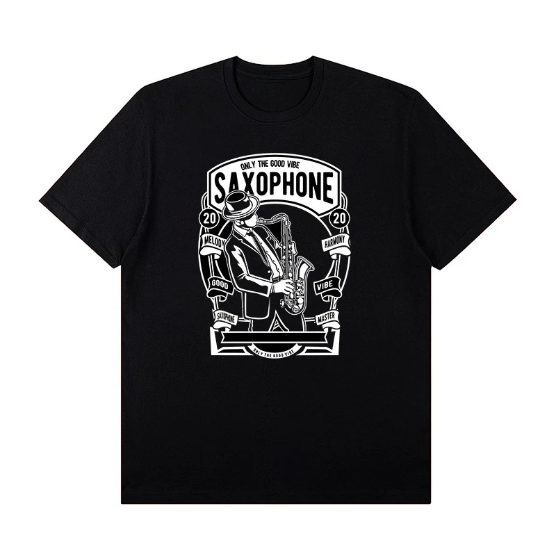 

2025 Saxophone Instrument Printed Short-sleeved T-shirt, Pure Cotton Band Saxophone Jazz Practice Performance Clothing