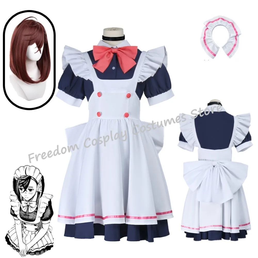 

Anime Momo Ayase Cosplay Maid Costume Dandadan Dress Wig for Women Girls Maid Disguise Fantasy Outfits Halloween Carnival Suit