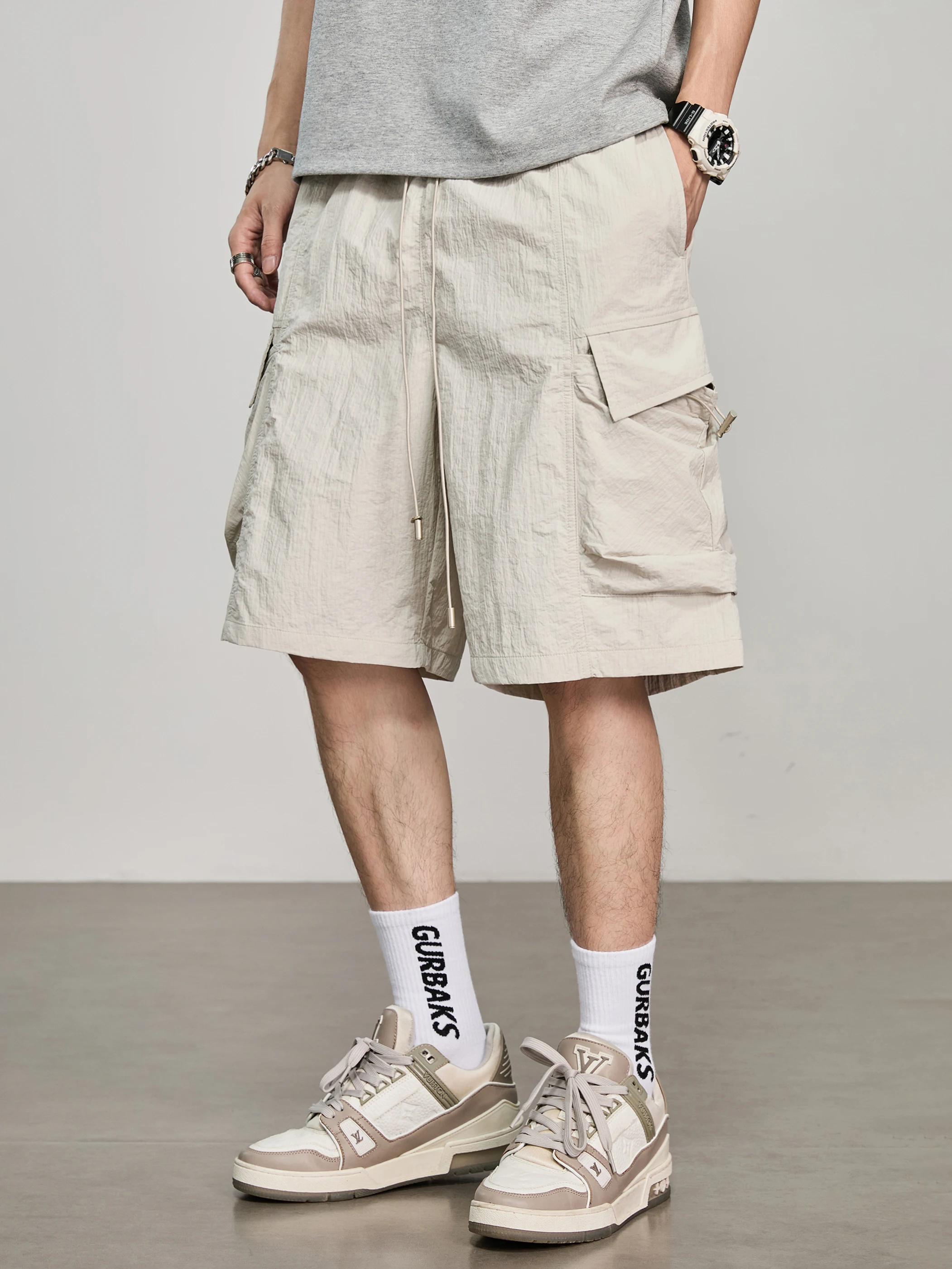 

Гонконгская модная рабочая одежда, мужские летние тонкие спортивные свободные прямые повседневные брюки длиной пять четвертей