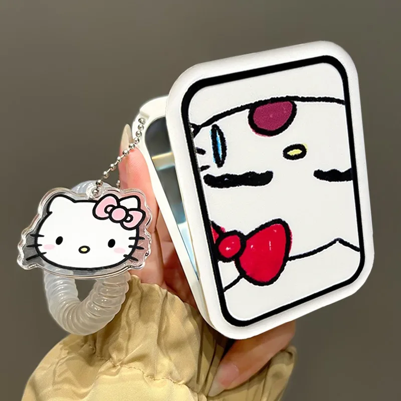 Kawaii Sanrio Y2K Hello Kitty Mirror Girl Cute Hands on Mini Mirror Portable Carry Out Foldable Makeup Mirror Holiday Gift