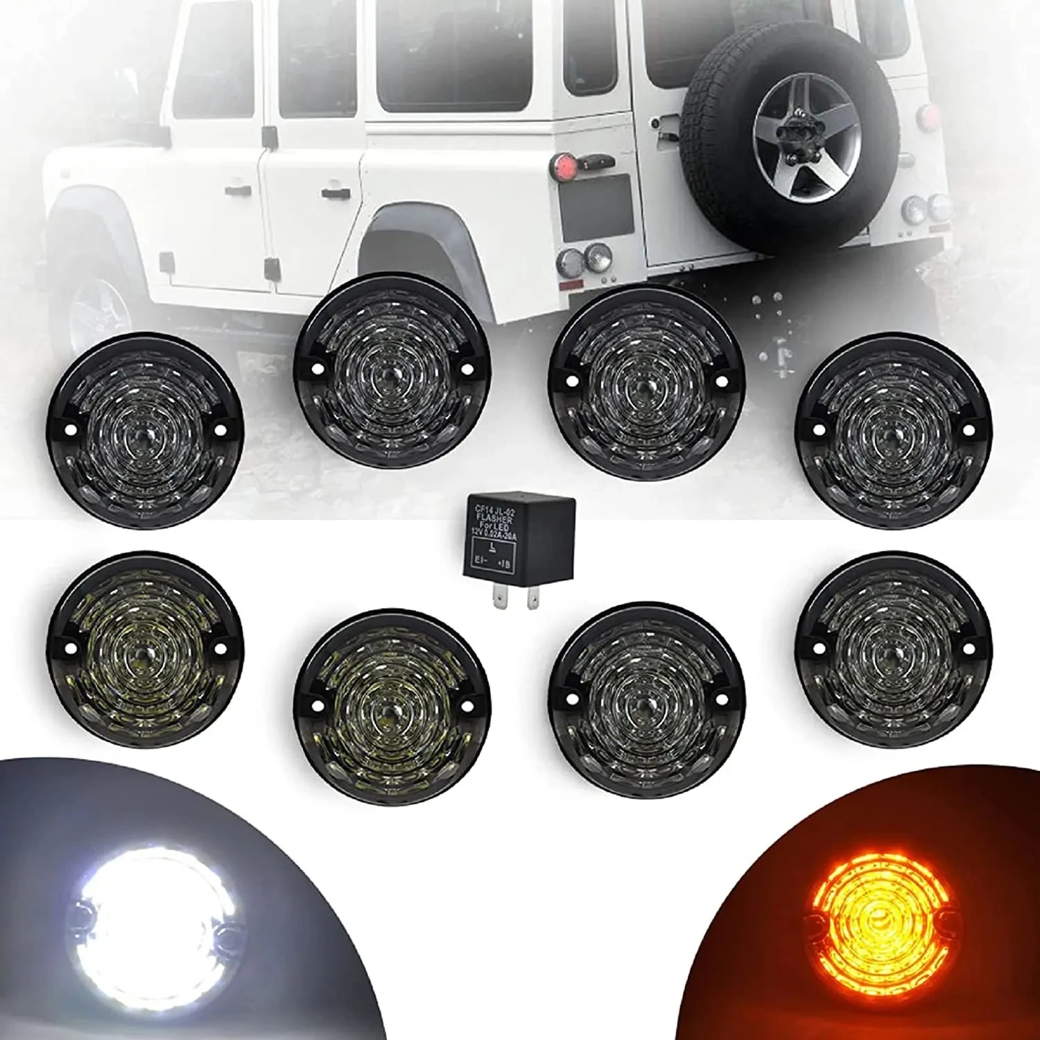 8PCS SMOKED LED UPGRADE LAMPS KIT 73 MM LED STYLE LIGHT COMPATIBLE WITH LAND ROVER DEFENDER 90 110 PART