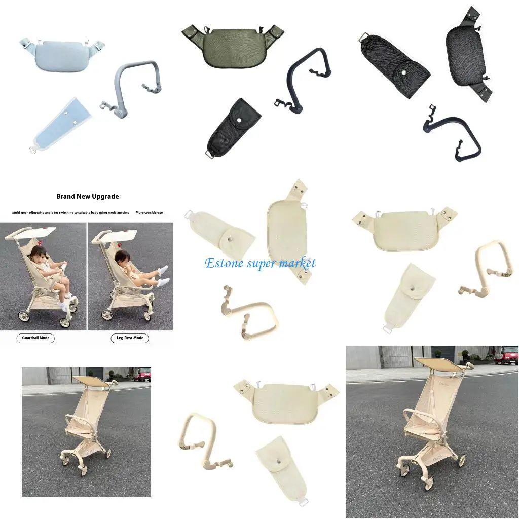 

090B Baby Strollers Armrest with Footrest Front Crotch Protector Set for Pushchairs