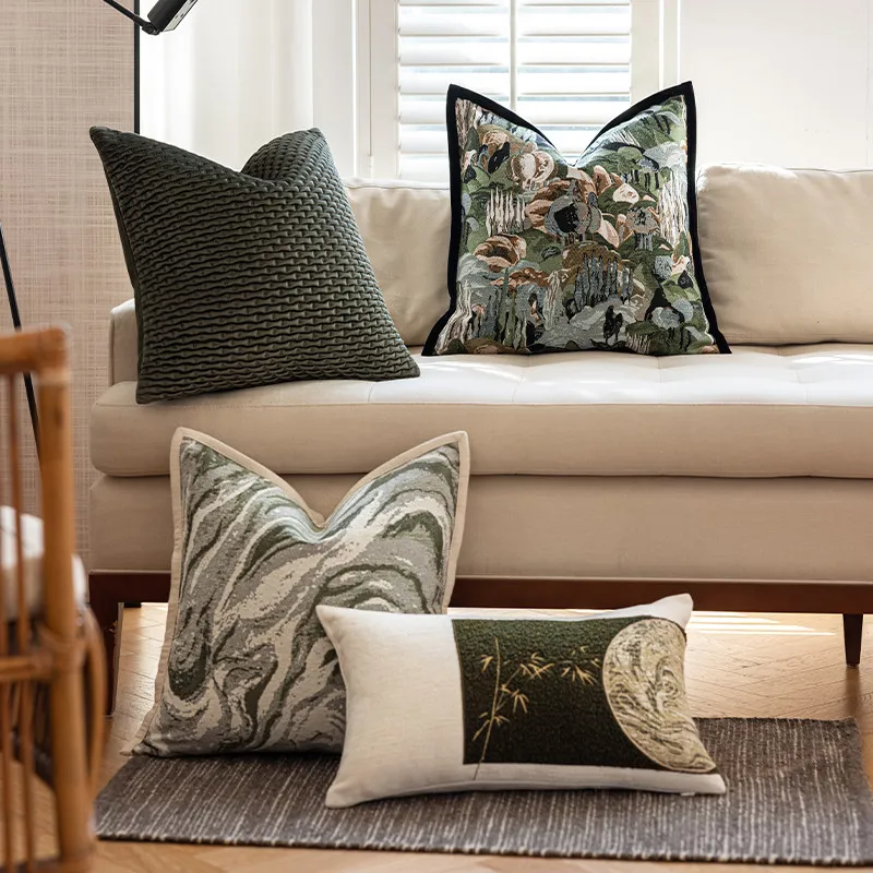 Green Collection Pillows Abstract Geometric Cushion Case Modern Bamboo Square Decorative Pillow Cover For Sofa Chair Home Decor