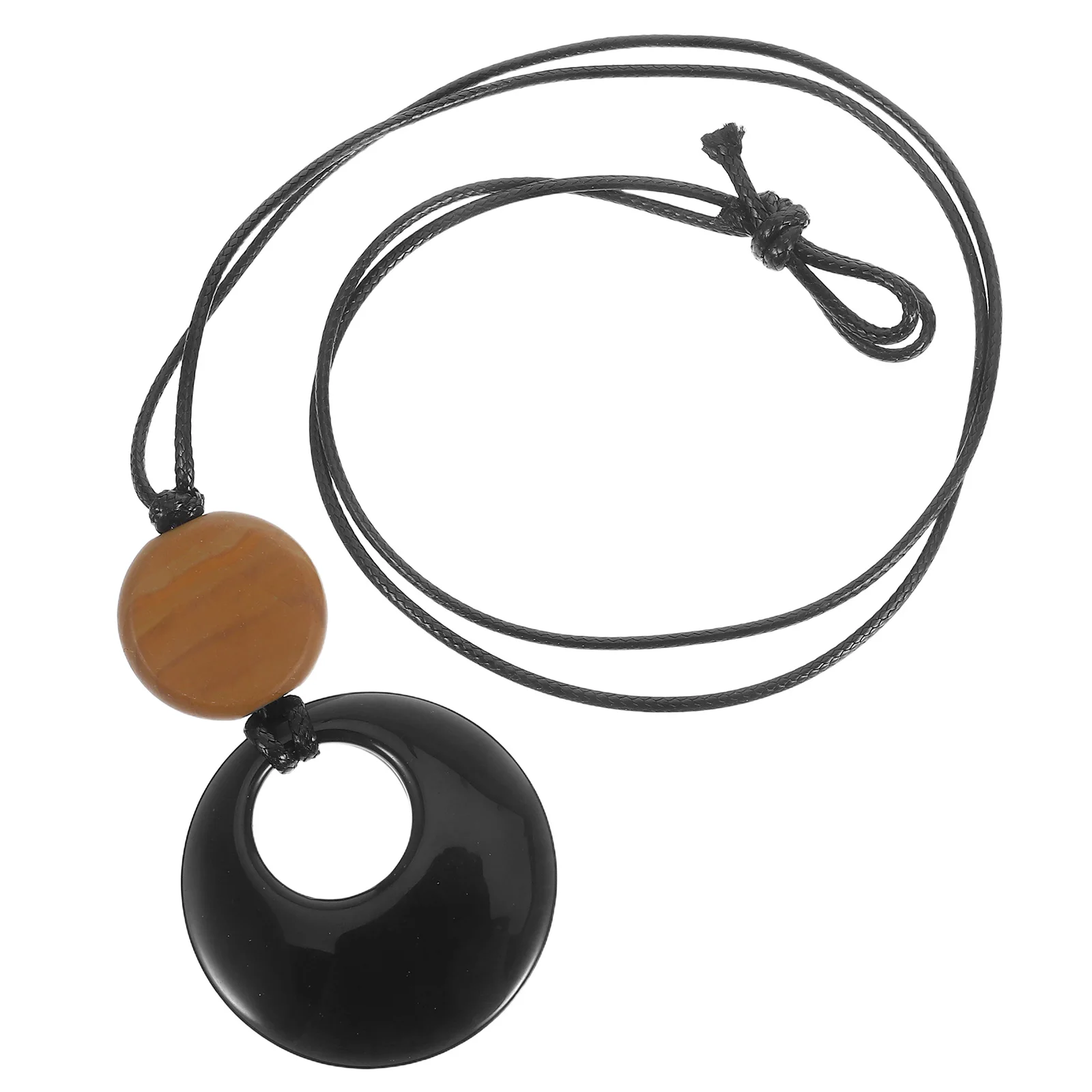 

Retro Obsidian Necklace for Women Long Lightweight Black Cord Vintage Charm Pendant New Chinese Style Glass Jewelry String