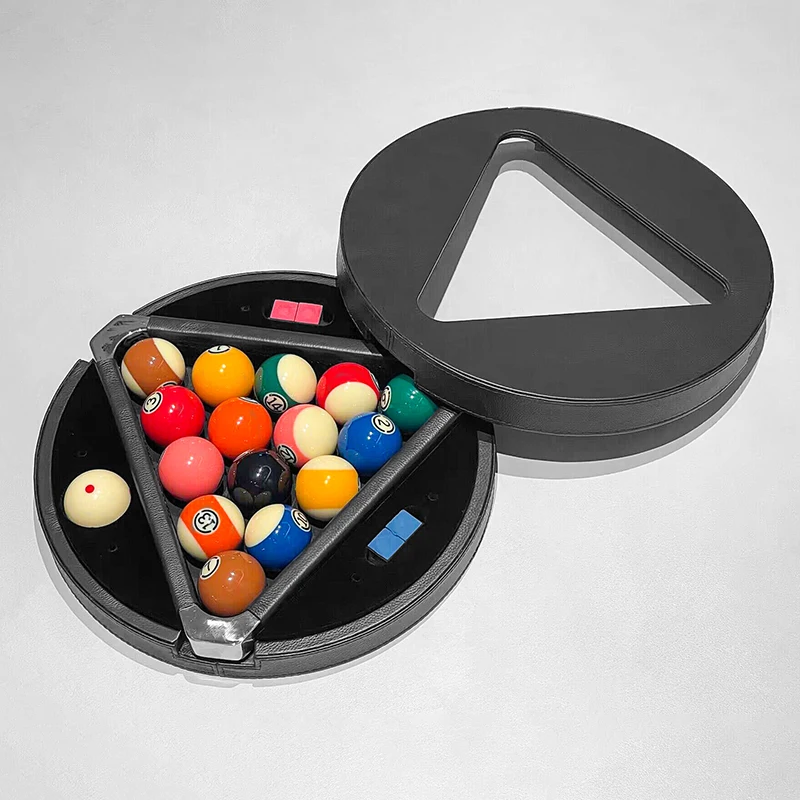 Rack triangular de bilhar multifuncional de luxo, acessórios de couro genuíno para jogos de sinuca e sinuca americanos