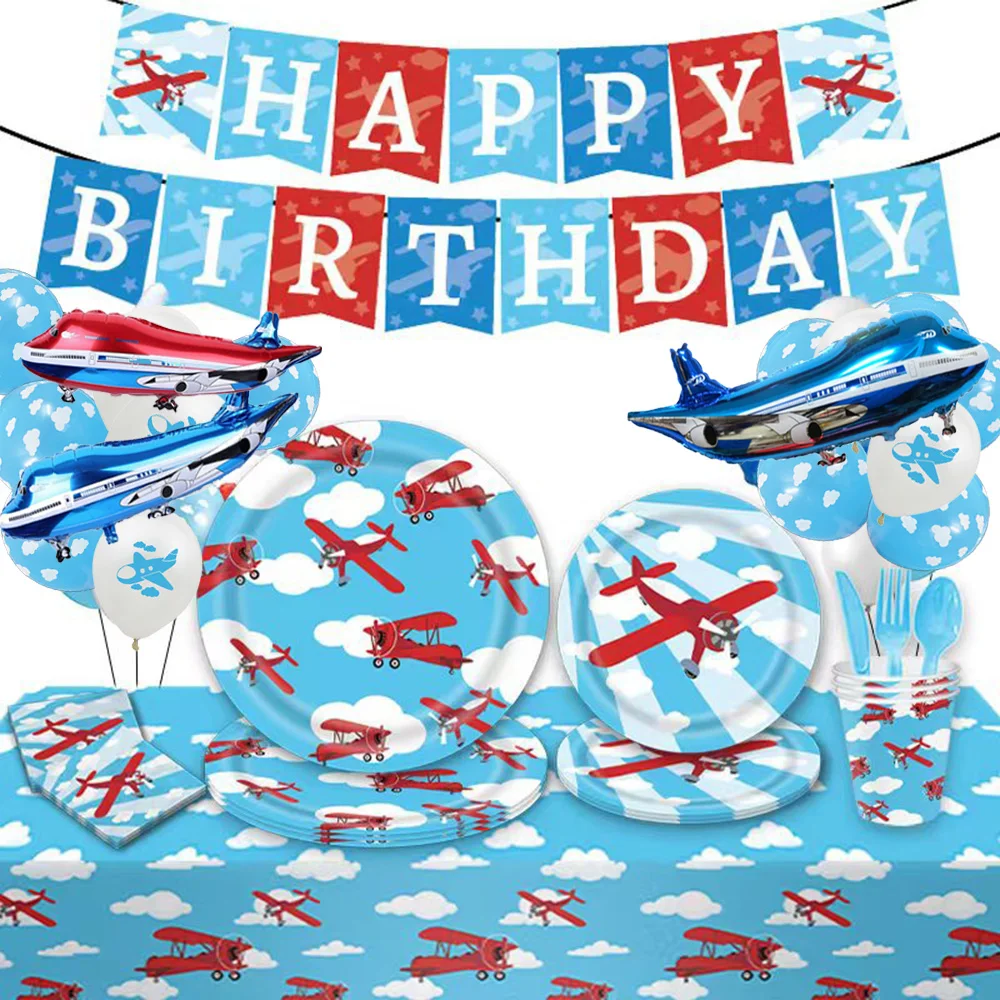 Airplane Party Tableware Tablecloth Plates Napkins Time Flies  Taking Flight Plane Themed Birthday Baby Shower Decor Balloon