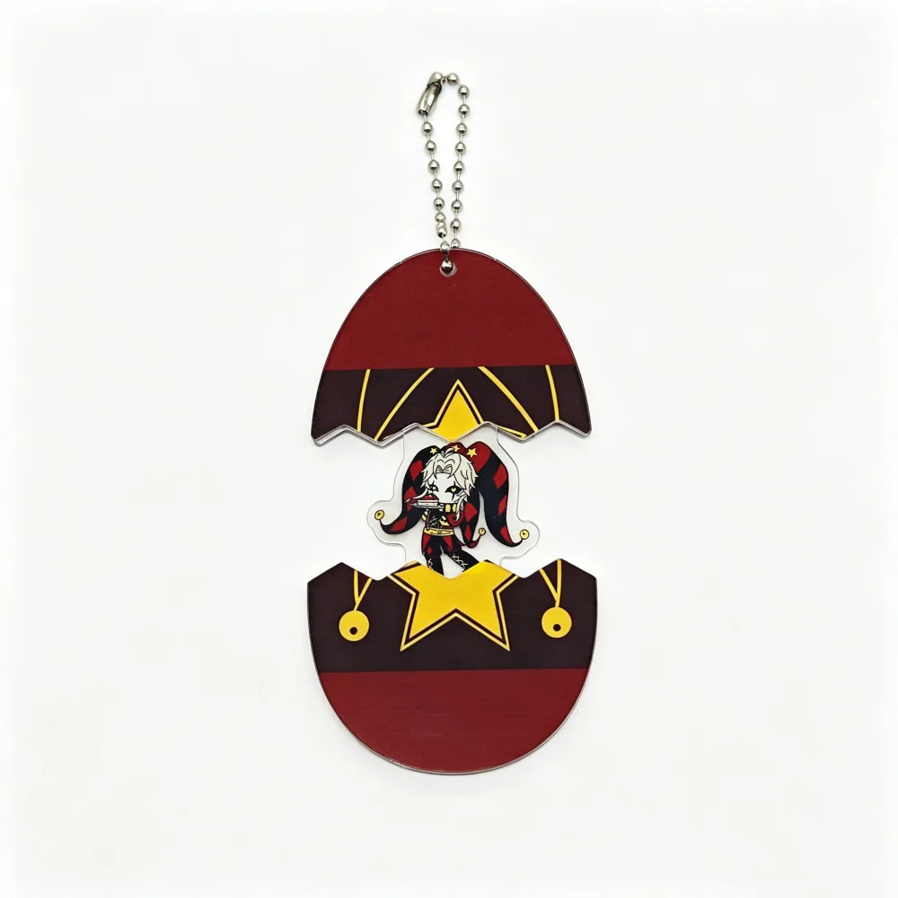 Game The Freak Circus Pierrot Harlequin Jester Cosplay Keychain Acrylic Egg Key Chain Bag Pendant Withdrawable Keyring Accessory