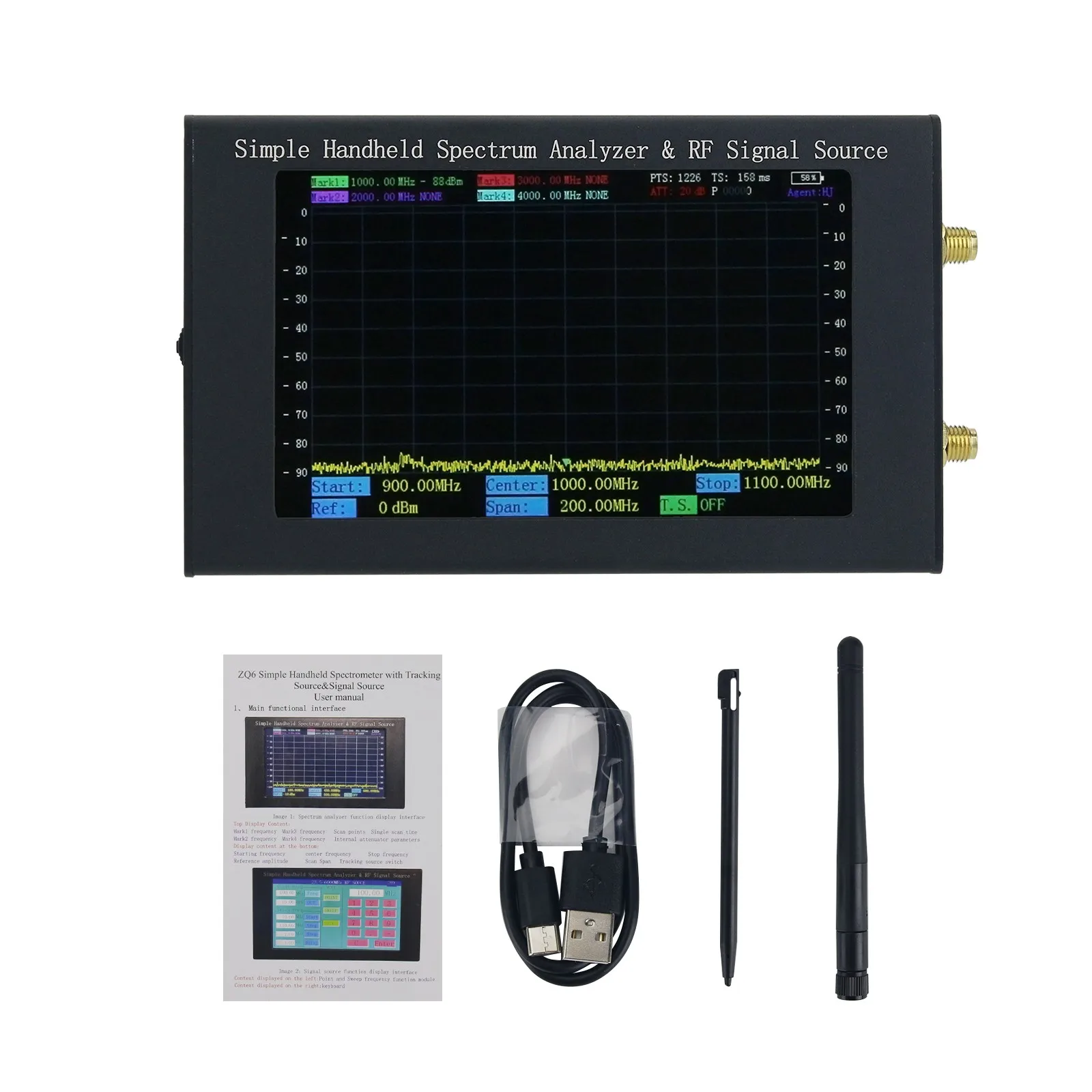 ZQ6 6G Simple Handheld Spectrum Analyzer & Tracking Generator  Signal Source W/ 4.3