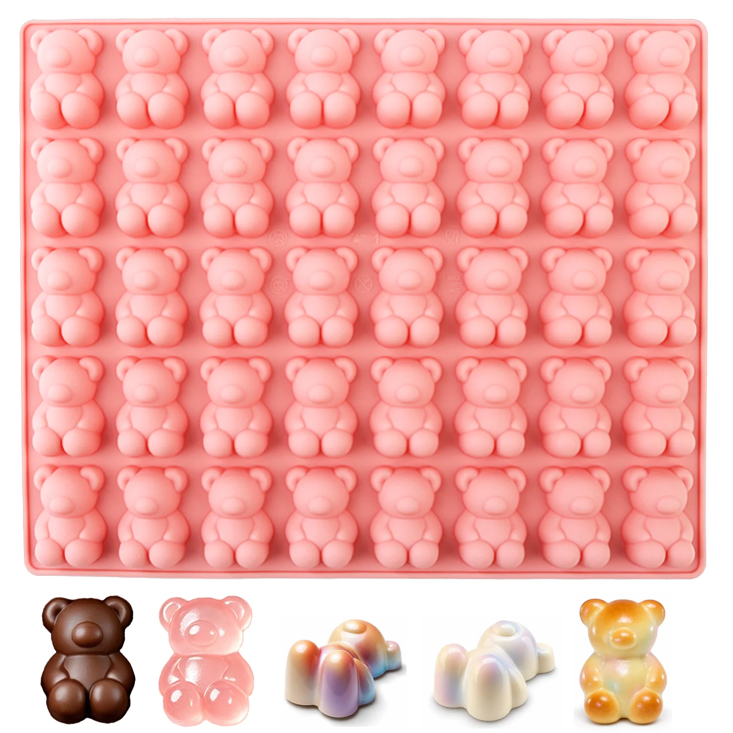 Molde de Silicona con Forma de Oso de 40 Piezas, Molde 3D de Oso de Dibujos Animados para Chocolate y Gomitas, Resistente a la Temperatura, Fácil de Desmoldar, Herramienta para Hornear