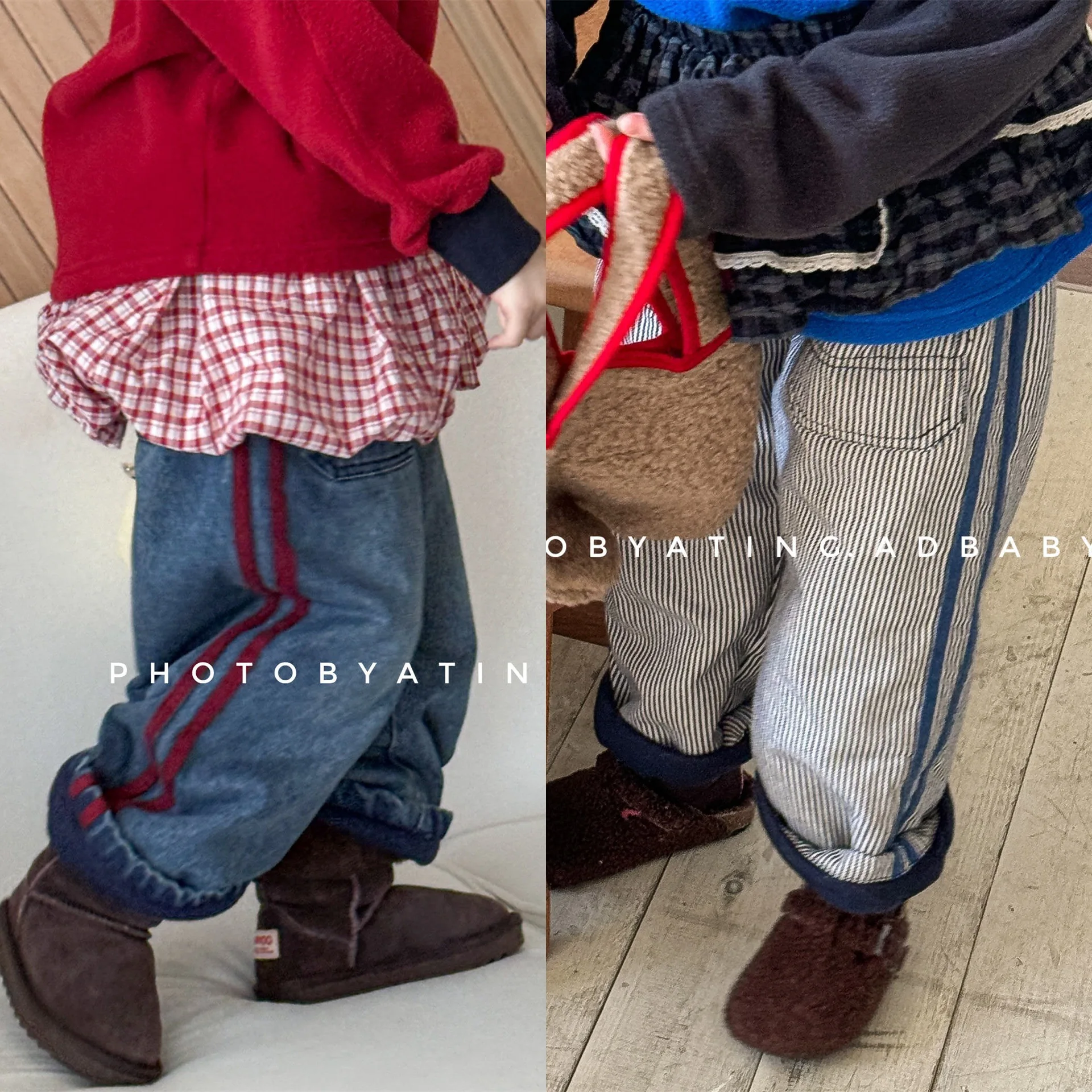 

Autumn Winter Kids Girl Denim Pant Loose Spliced Infant Babys Girl Padded Trouser Loose Elastic Wasit Toddler Little Girls Jeans