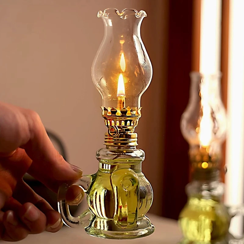 

2 шт., масляная лампа для камеры, стеклянные масляные лампы, лампа для домашнего освещения, прозрачная лампа-фонарь, масляный фонарь для настольного декора-A50M