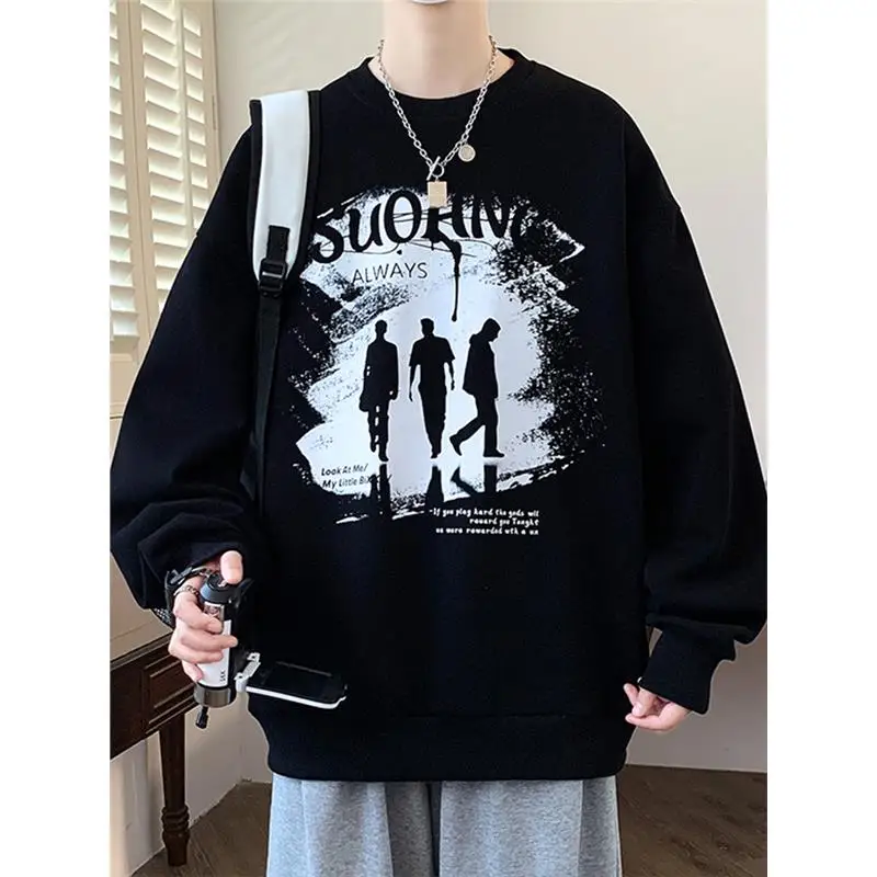 

American Sle Oversized 300 Pou Men's Sweatirt round Ne Faionable Casual Outerwear Youth Trendy Print Loose Fit