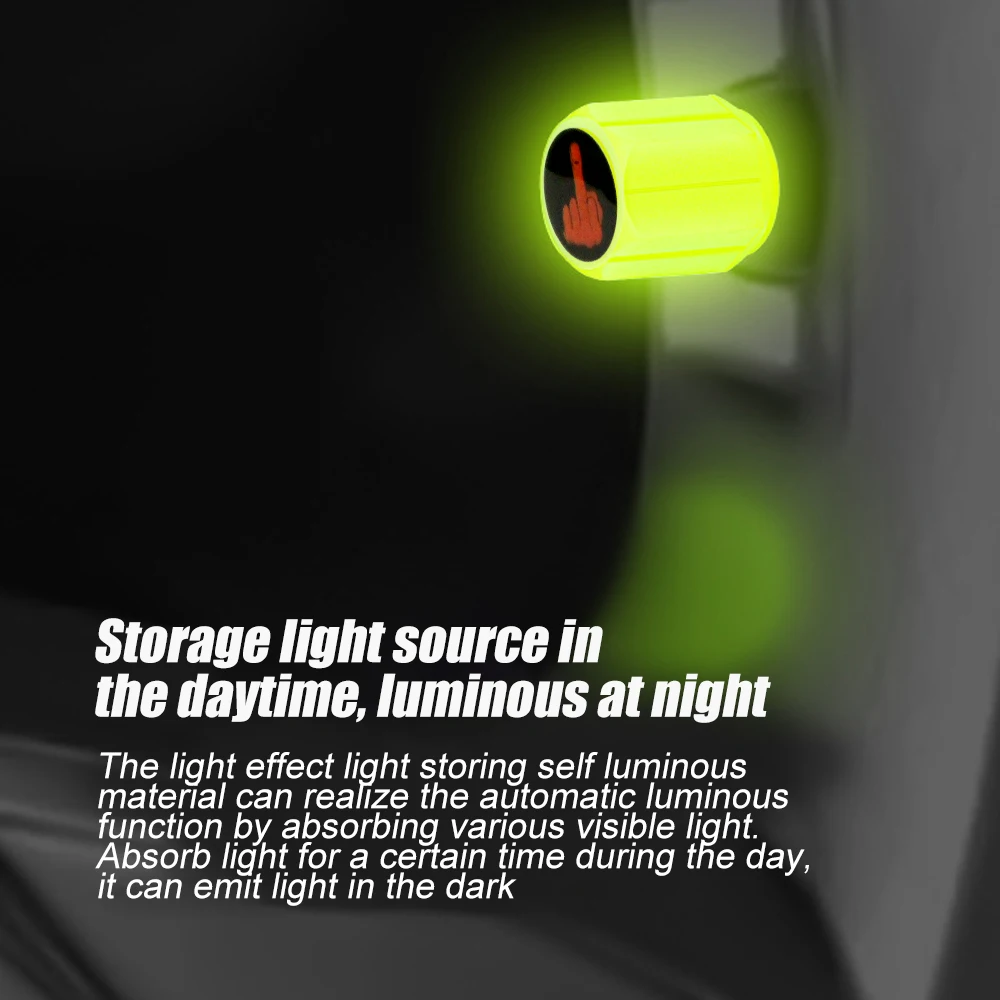 Luminous Middle Finger Tire Valve Stem Caps, Fluorescent Tire Valve Caps, Universal Stem Cover for Car, Truck, Motorcycles, Bike view 4