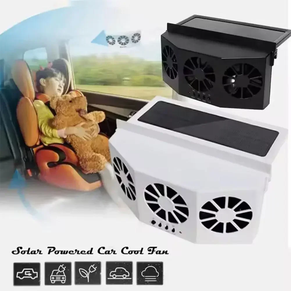 Solar powered ventilation fan, car window exhaust fan, car mounted fan, ventilation radiator, car interior cooling exhaust fan