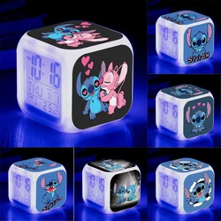 Stitch Disney LED Color Alarm Clock Growing Change Digital Light PVC Lilo & Stitch Cartoon Figure Toys for Kids Birthday Gift