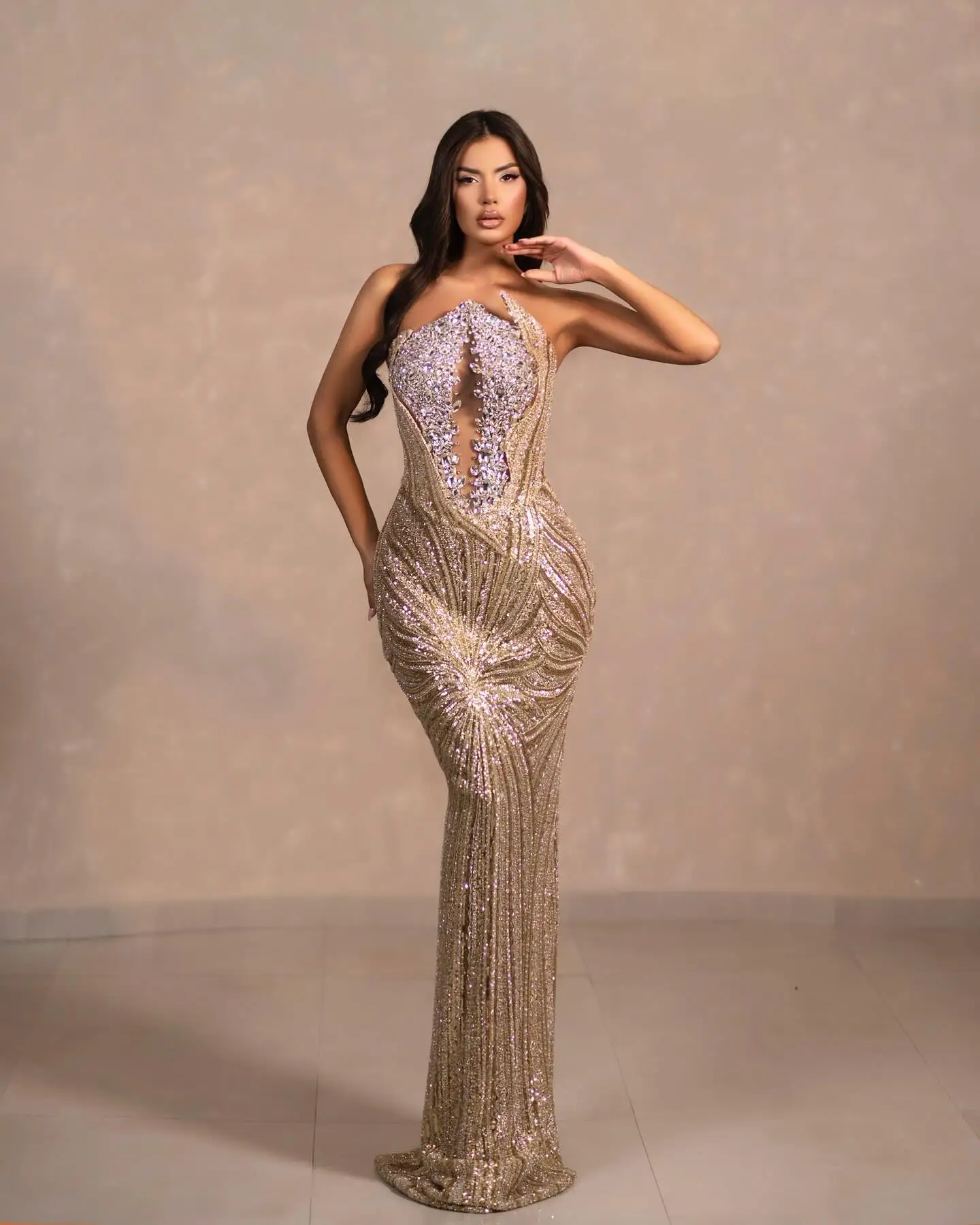 Women Sparkly Diamonds Sequins Strapless Backless Long Dress Celebrity Elegant Gowns Evening Party Sexy Nightclub Stage Costume