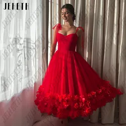 JEHETH Flowers Midi Prom Dress Spaghetti Straps A Line Corset Sweetheart Party Dress Elegant Tulle Prom Gown 2025 Customized