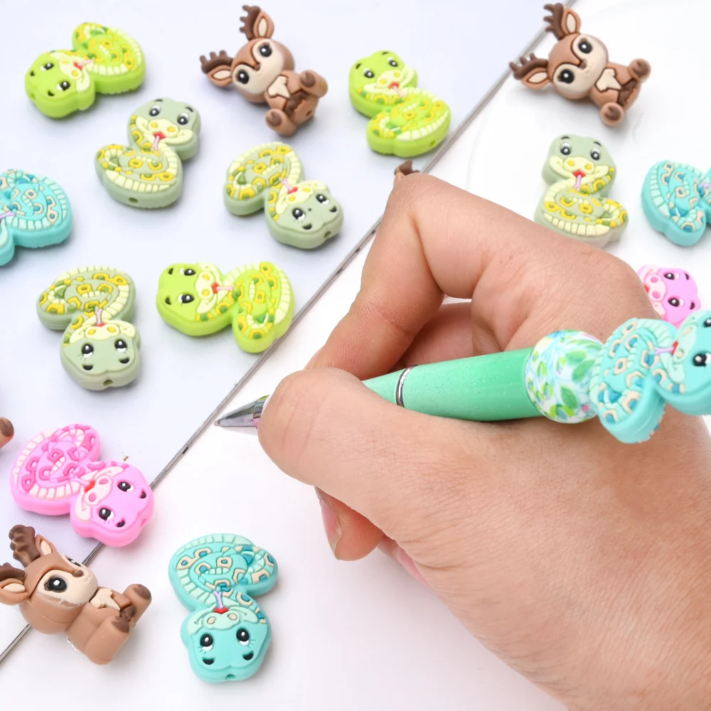 5Pcs Snake Deer Silicone Shape Beads Cute Little Animals Focal Beads Diy Creative Projects for Making Cell Phone Chain Bracelet