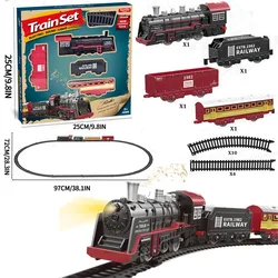 Christmas Electric Train Track Set Rail Car Simulation Retro Steam Train Model with Light Children Railway Toys Kids Gift