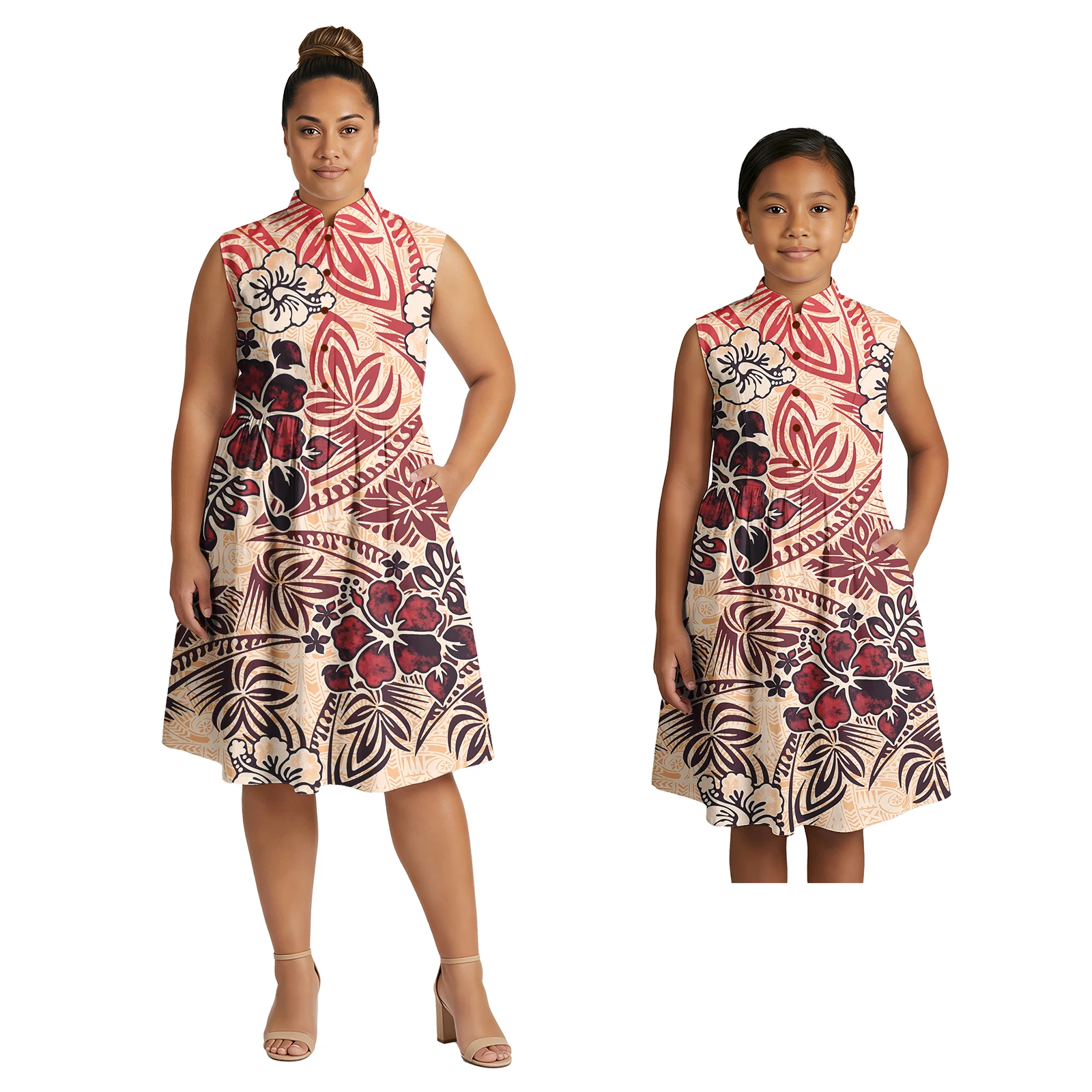 Samoan Lady Wear Designs Custom Casual Clothes Plus Size Polynesian Mother Dress Hawaiian Daughter Skirts Women Girl 2 Piece Set