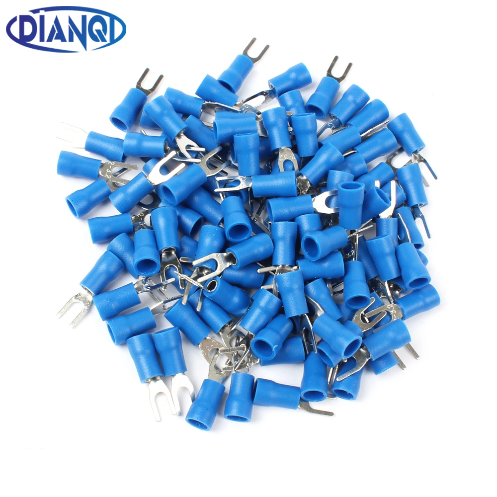 SV2-3 Blue Cold pressed terminals Cable Wire Connector 100PCS Insulated Terminals Connector for 22AWG-16AWG cable 2.5-3 SV