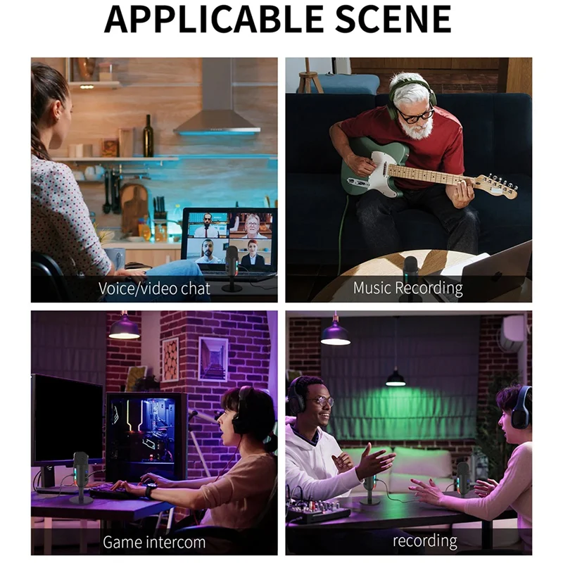 

RGB Gaming Microphone For PC Computer Recording USB Condenser Microphone Podcasters Be Influencers Gamers Studio Mic Easy To Use