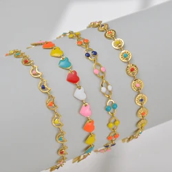 Bohemia Stainless Steel Colorful Oil Dropping Heart-shaped Necklaces Bracelets Set Fashion Fine Summer Jewelry for Women Gifts