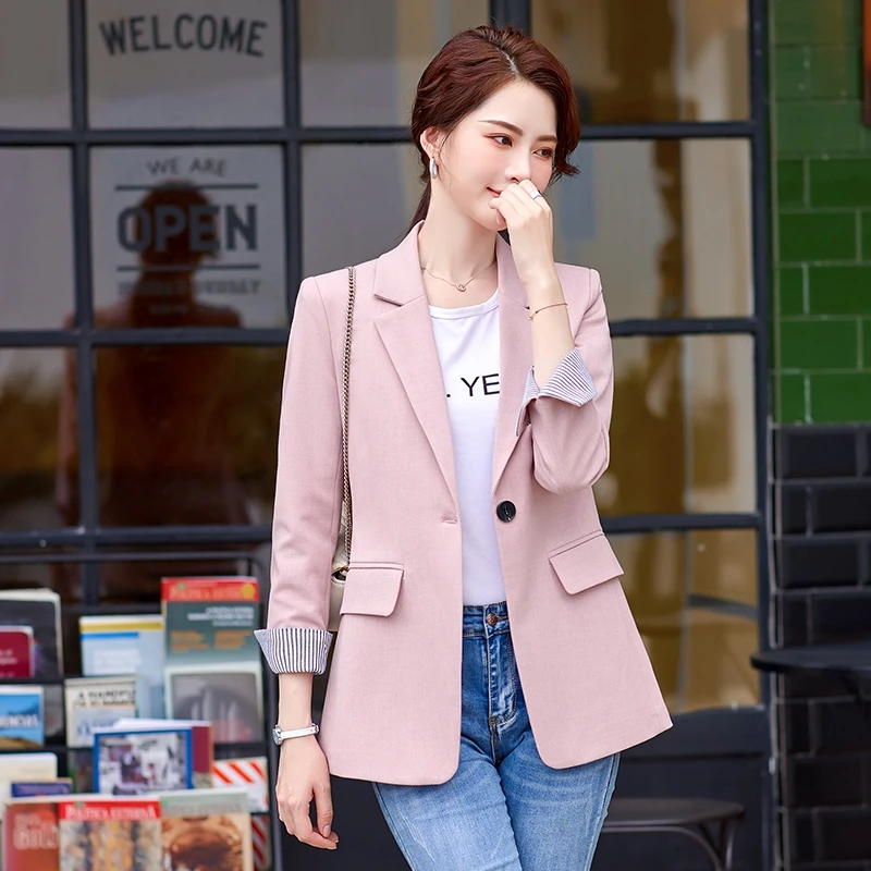 Lnsozkdg 2024 New Spring Autumn Single Buckle Long Sleeved Blazer Women Clothing Striped Slim Basic Jacket Female Fashion Coat