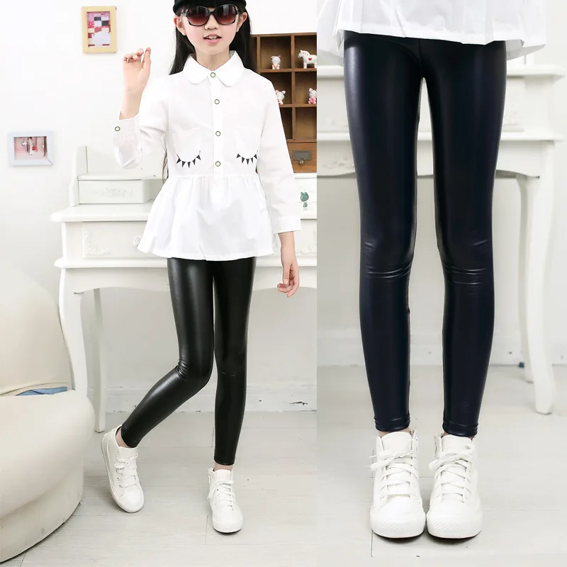 PU Girls Leggings Spring Autumn Leggins For Girl Faux Leather Kids Trousers Skinny Children Pants Teenager Pants 2-12 Year