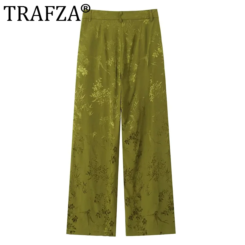 TRAFZA Women Summer Fashion 2-Pieces Sets 2024 New Jacquard Blazers Coats and Trousers Female Elegant Street Two Suits Clothing