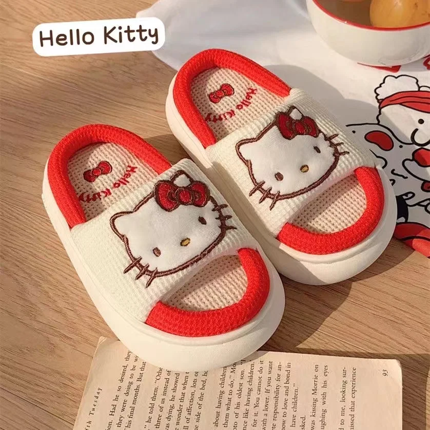 2924 new real pictures hello kitty cat cheap discount thick sole warm winter plus size Women Wear Outside cutton slippers